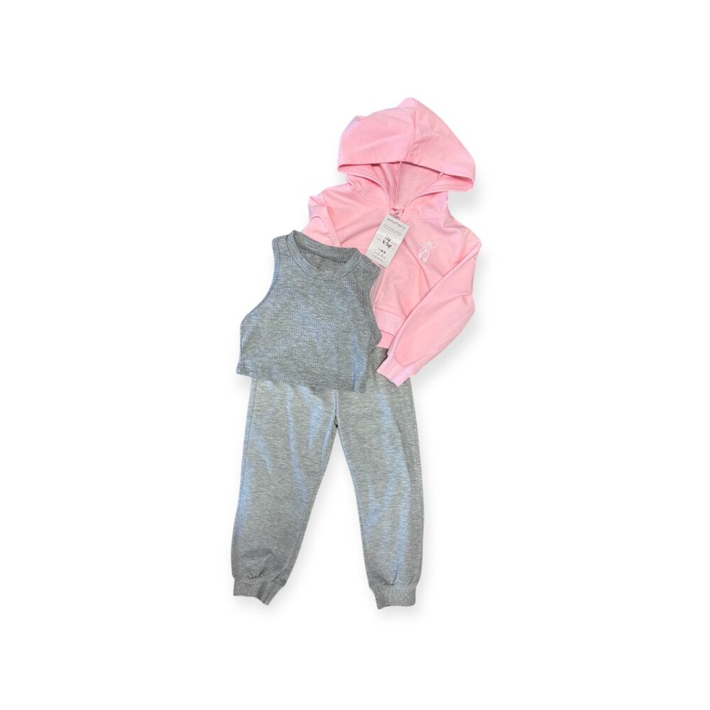 NWT Three-piece set, pink/grey ballet hoodie, top, pants, CHILD 4-5 YR